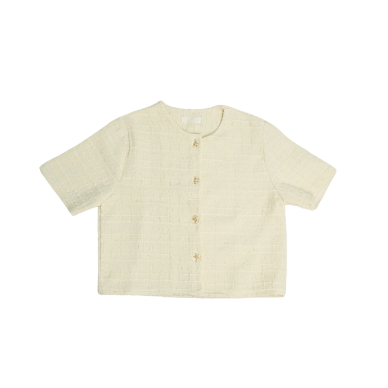 <OME32> 粗花呢絨蝴蝶結鈕釦短袖外套 WCD3044